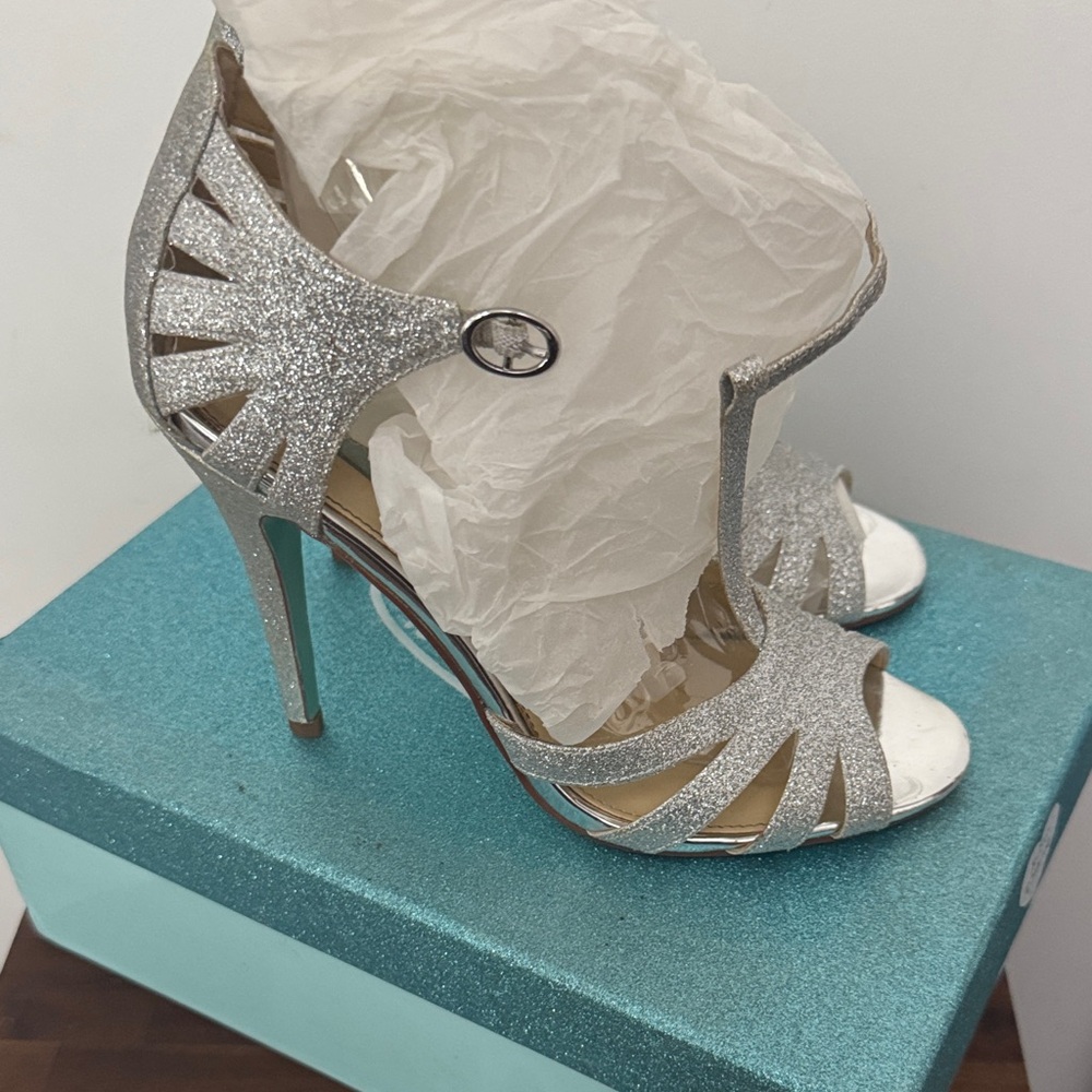 Betsey Johnson Silver Glitter Heels - Picture 2 of 5